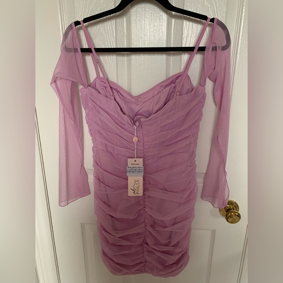 Oh Polly Corset Bustier Bodycon Ruched Fitted Mini Summer Dress in Pinky Lilac - Picture 8 of 14